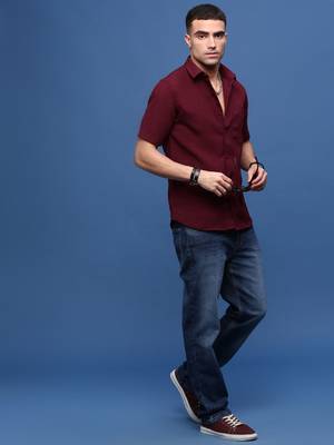 men's burgundy solid slim fit shirt 5