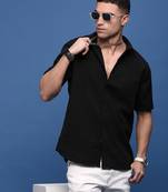 men's black solid slim fit shirt