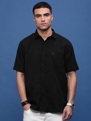 men's black solid slim fit shirt 2