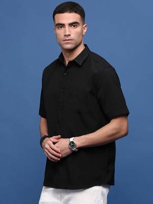 men's black solid slim fit shirt 3