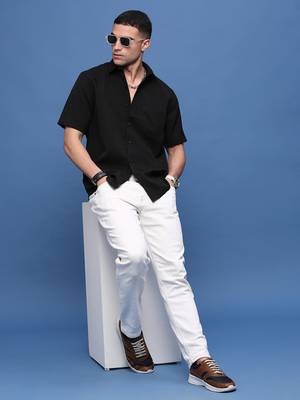 men's black solid slim fit shirt 5