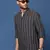 men's mandarin collar striped charcoal slim fit shirt