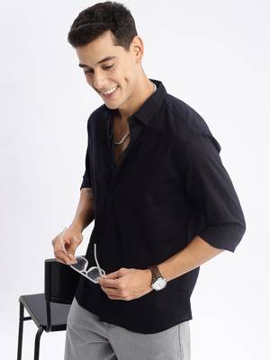 men's long sleeves solid slim fit black shirt 1