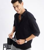 men's long sleeves solid slim fit black shirt