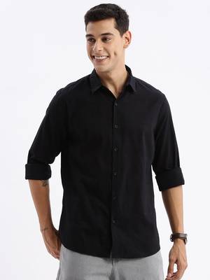 men's long sleeves solid slim fit black shirt 2