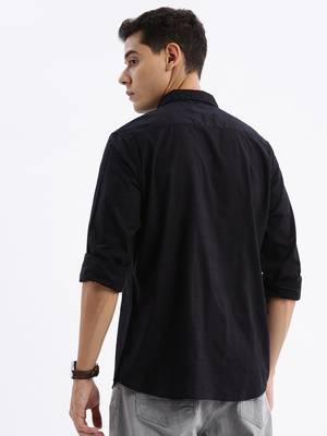 men's long sleeves solid slim fit black shirt 4