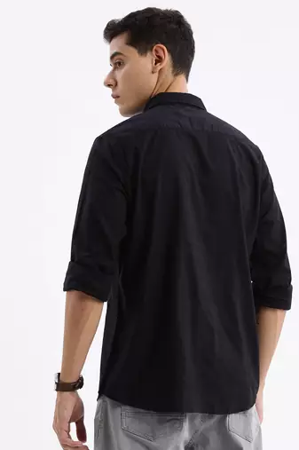 men's long sleeves solid slim fit black shirt