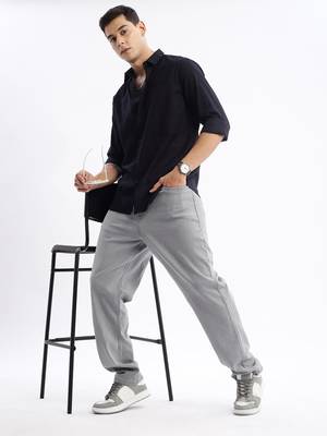 men's long sleeves solid slim fit black shirt 5