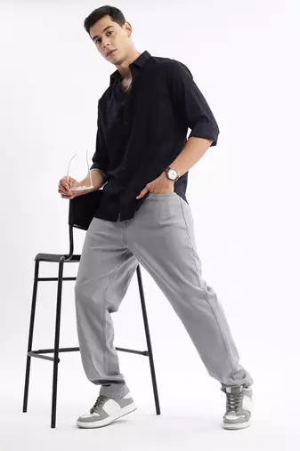 men's long sleeves solid slim fit black shirt