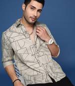 Showoff men's geometric slim fit grey shirt