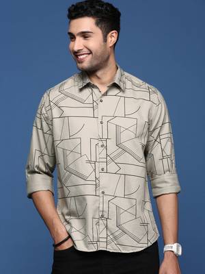 Showoff men's geometric slim fit grey shirt 2
