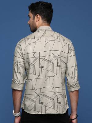 Showoff men's geometric slim fit grey shirt 4