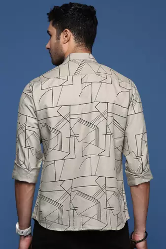 Showoff men's geometric slim fit grey shirt