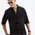 men's long sleeves geometric slim fit black shirt