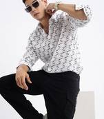 men's long sleeves geometric slim fit white shirt