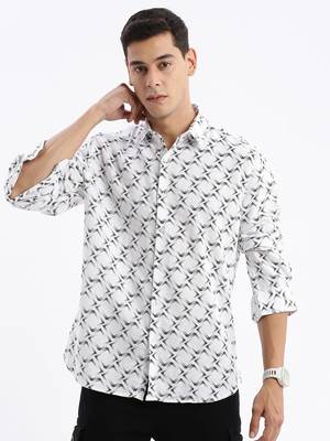 men's long sleeves geometric slim fit white shirt 2
