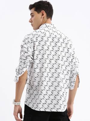 men's long sleeves geometric slim fit white shirt 4