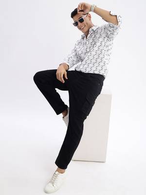 men's long sleeves geometric slim fit white shirt 5