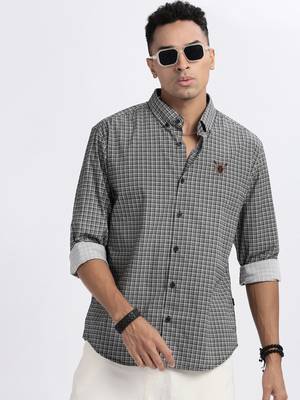 men's black checked slim fit shirt 1