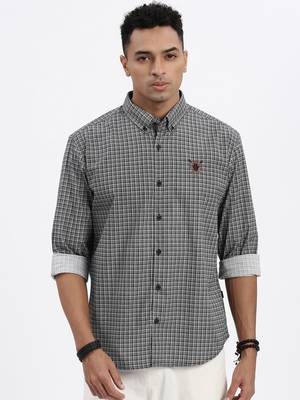 men's black checked slim fit shirt 2