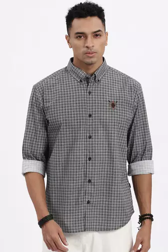 men's black checked slim fit shirt
