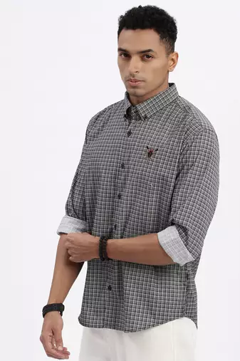 men's black checked slim fit shirt