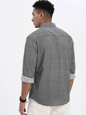 men's black checked slim fit shirt 4