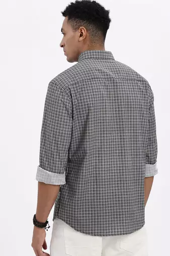 men's black checked slim fit shirt