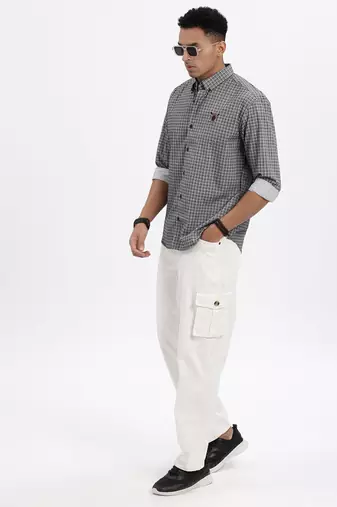 men's black checked slim fit shirt