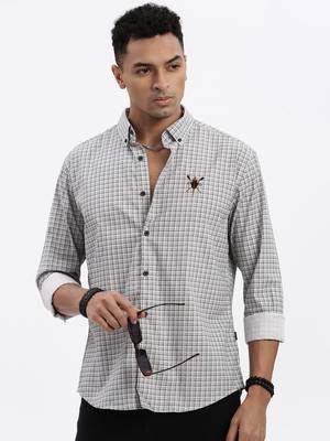 men's white checked slim fit shirt 1
