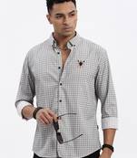 men's white checked slim fit shirt