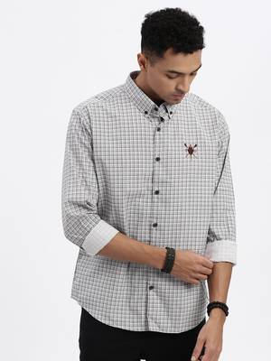 men's white checked slim fit shirt 2
