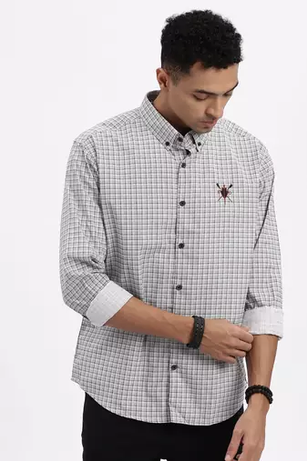 men's white checked slim fit shirt
