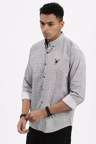 men's white checked slim fit shirt