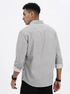 men's white checked slim fit shirt 4