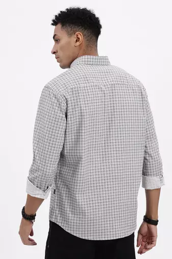 men's white checked slim fit shirt