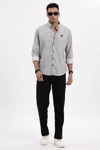men's white checked slim fit shirt