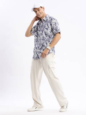 men's short sleeves floral slim fit blue shirt 5