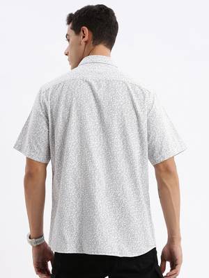 Showoff men's short sleeves floral slim fit white shirt 4