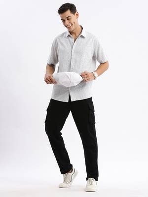 Showoff men's short sleeves floral slim fit white shirt 5