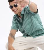 men's short sleeves geometric slim fit green shirt