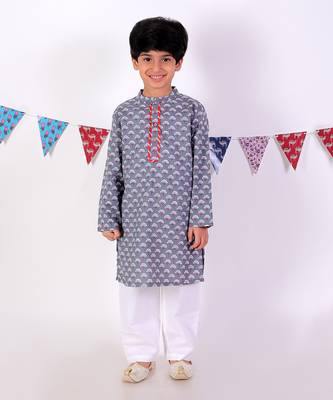 Grey jaipur boys kurta and pyjama ethnic set 1