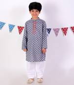 Grey jaipur boys kurta and pyjama ethnic set