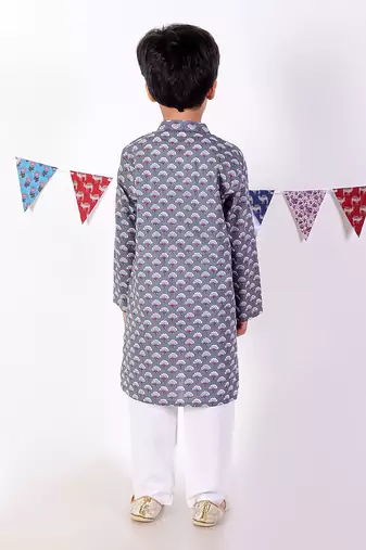 Grey jaipur boys kurta and pyjama ethnic set