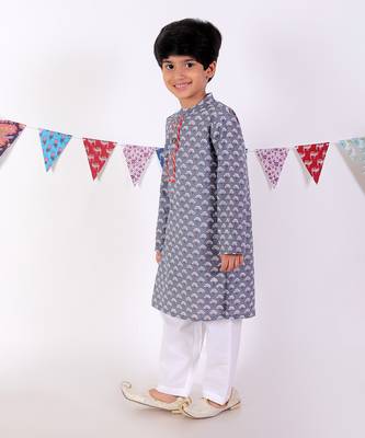 Grey jaipur boys kurta and pyjama ethnic set 3