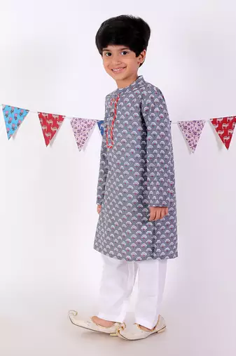 Grey jaipur boys kurta and pyjama ethnic set