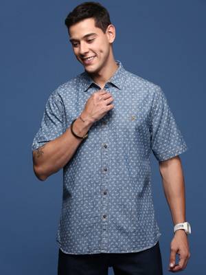 men's ethnic motifs blue slim fit shirt 2