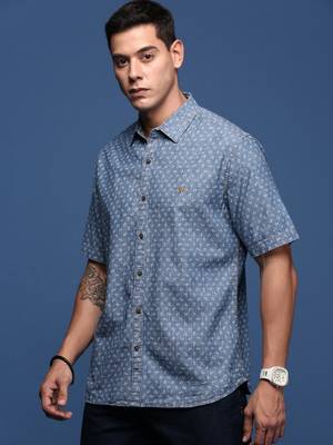 men's ethnic motifs blue slim fit shirt 3