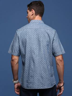 men's ethnic motifs blue slim fit shirt 4