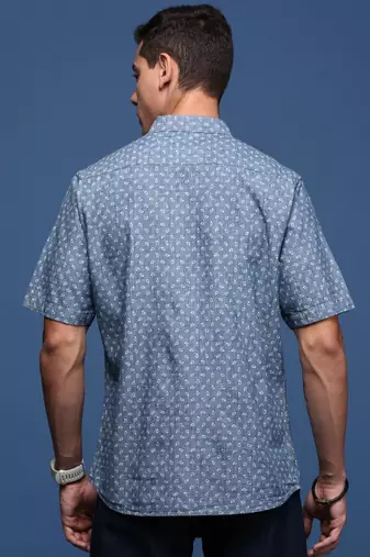 men's ethnic motifs blue slim fit shirt